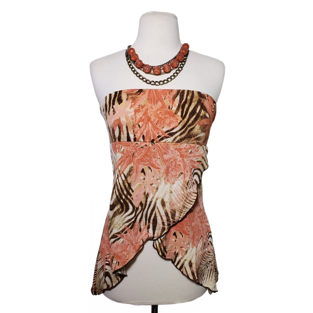 Rave Crop Top Halter Strapless Coral Floral Zebra Print Women Vintage Y2K Top